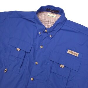 Columbia PFG Bahama Short‎ Sleeve Fishing Shirt Blue Omni-Shade Men's M Nylon
